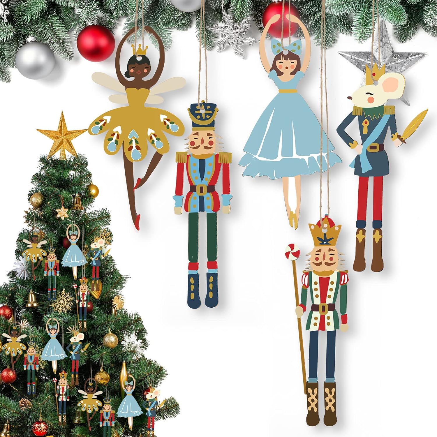 Nutcrackers - 60 Pcs Christmas Nutcracker Ornaments Wooden Nutcracker Christmas Tree Hanging Decorations Nutcracker King Soldier Figures Ornaments for Home Xmas Tree Party, 5.51 Inch (Dance)