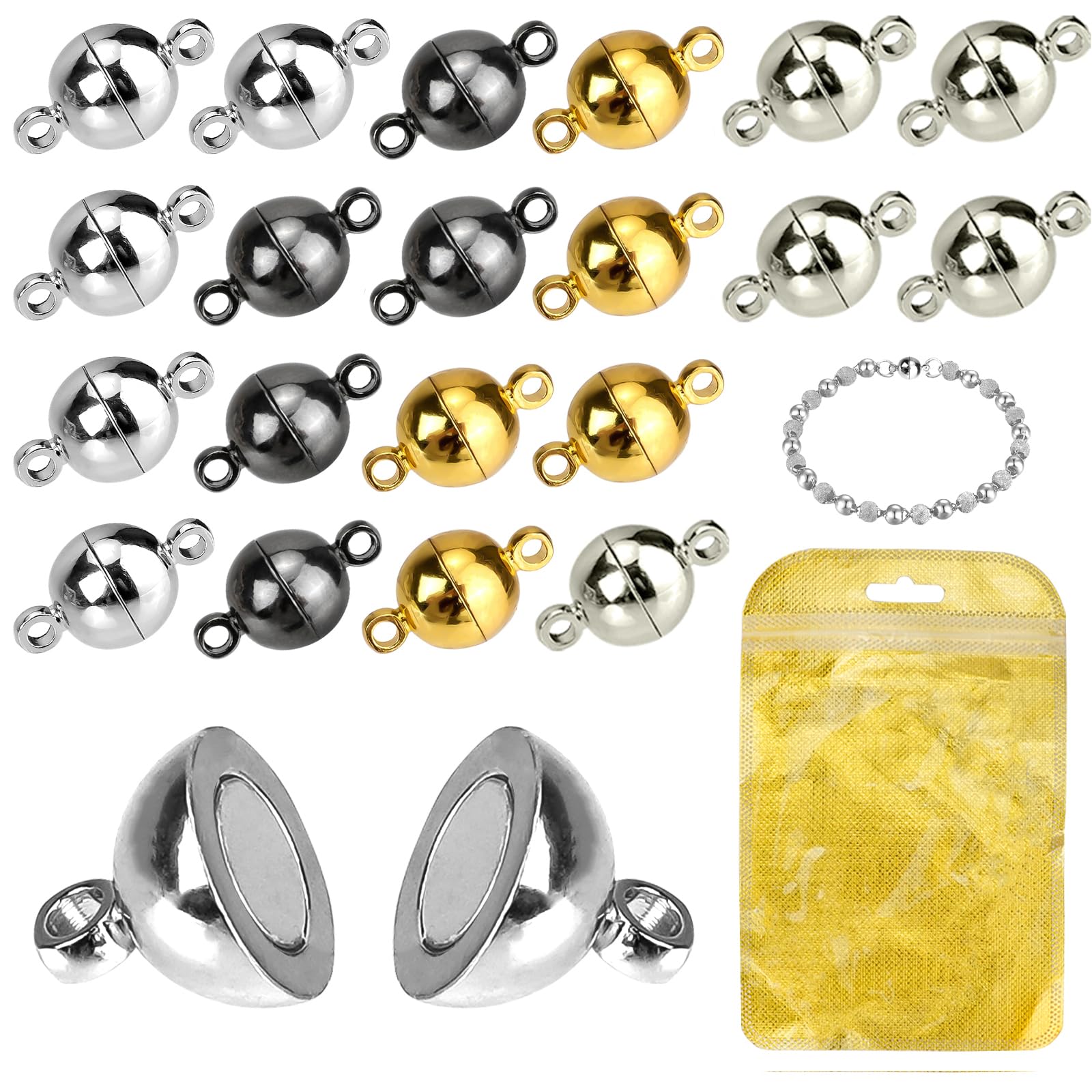 MOAMUN 20 Packs Jewelry Magnetic Clasp Converter for Necklace Bracelet Jewelry Making, Magnetic Findings(Mixed 8mm)