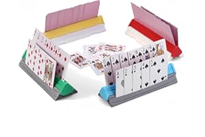 Kavilin Card Holders for Playing Cards – Set of 4 Deck Stands for Poker, UNO, Canasta, Card Game Accessories for Arthritis Patients with Travel Pouch (4 Colors)