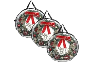 Kokone Wreath Storage Organizer for Door 3 Pack Clear Christamas Wreath Storage Bag or Container with Handle 24'' Dual Zippered Wreath Bag for Festival PVC Plastic Wreath Protector for Decoration