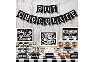 FHZYTG Hot Chocolate Bar Decoration Kit Christmas Hot Cocoa Bar Supplies Hot Chocolate Bar Banner Sign Toppings Labels Cup Stickers for Winter Birthday New Year Baby Its Cold Outside Baby Shower Decorations