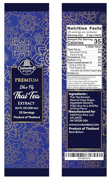 CHABAMBOO PREMIUM BLUE FLY THAI TEA EXTRACT – AUTHENTIC CONCENTRATE/SYRUP – PERFECT FOR THAI ICED/MILK TEA, BAKERY, DESSERT RECIPES (8.5 FL OZ, PREMIUM BLUE FLY)