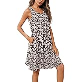 Ekouaer Women Nightgown with Pockets Sleep Shirts Sleeveless Sleepwear Pleated Front Nightshirt Round Neck Nightdress