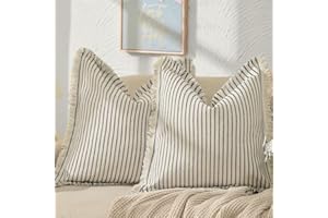 ZWJD Throw Pillow Covers 18x18Set of 2 Striped Pillow Covers with Fringe Chic Cotton Decorative Pillows Square Cushion Covers for Sofa Couch Bed Living Room Farmhouse Decor