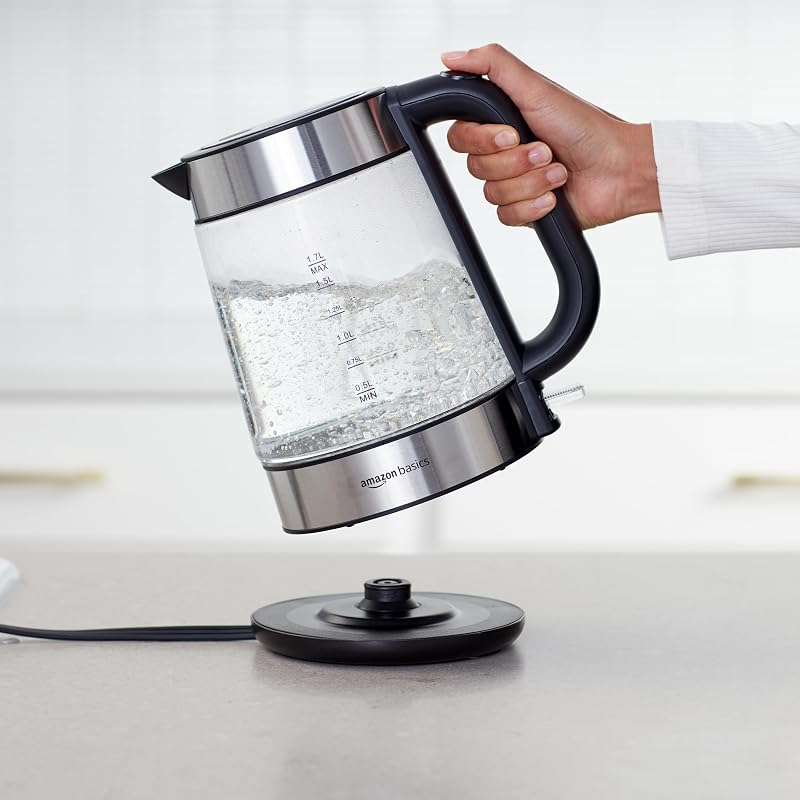 Chaleira elétrica de vidro, 1.7 l, 2200W, Preto, Prateado