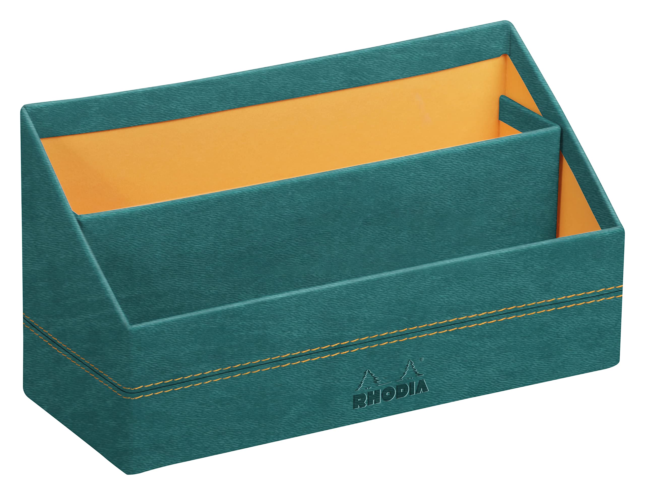 RHODIA 194610C - Peacock Letter Holder - 25x10x31 cm - Orange Saddle Stitching - Faux Leather Exterior - Home Office Collection Rhodiarama - Office Organization & Designer Storage