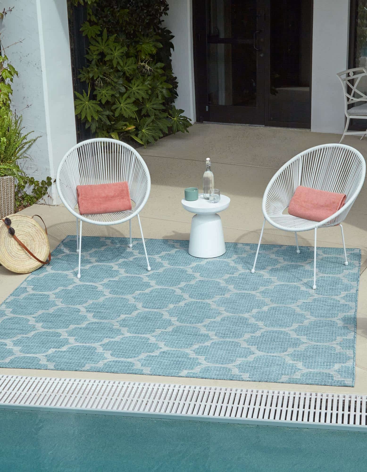 Unique Loom Outdoor Trellis Collection Area Rug - Trellis (Square 13' 0" x 13' 0", Aquamarine/ Gray) Image