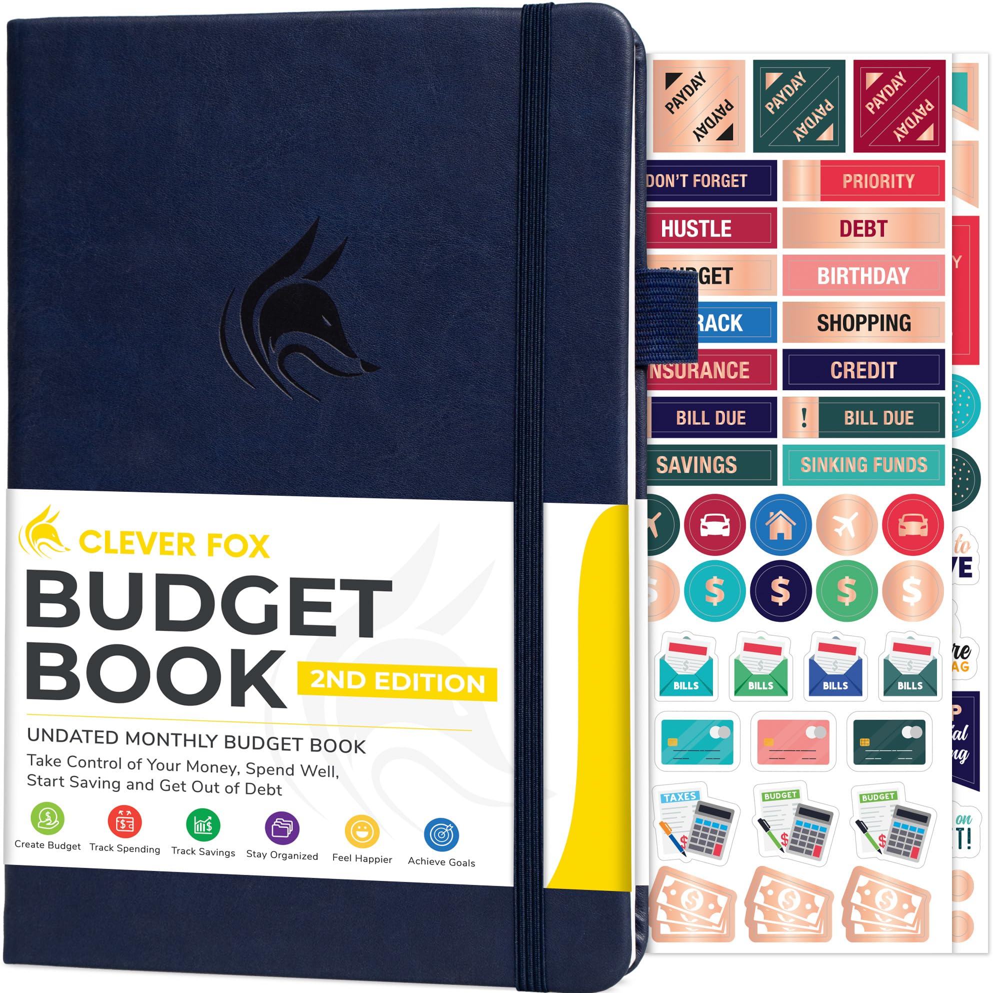 Clever Fox Budget Book 2.0 – Financial Planner & Expense Tracker Notebook. Monthly Budgeting Money Organizer. Compact, 13.5x19cm (Dark Blue)
