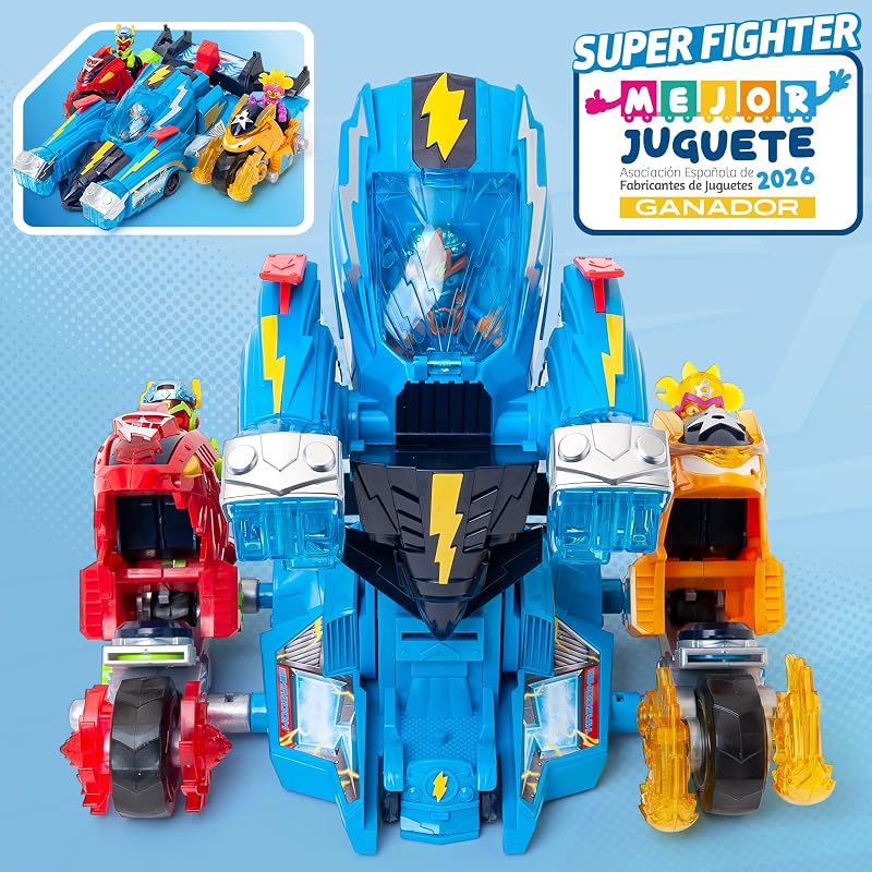 SUPERTHINGS–Robot Fighter.Vehículo Transformable en Robot de Héroes de la Película.Contiene Playset,Figura de Acción de Kid Kazoom,Carta Exclusiva y 3 Proyectiles.con Funciones y Ataques Especiales