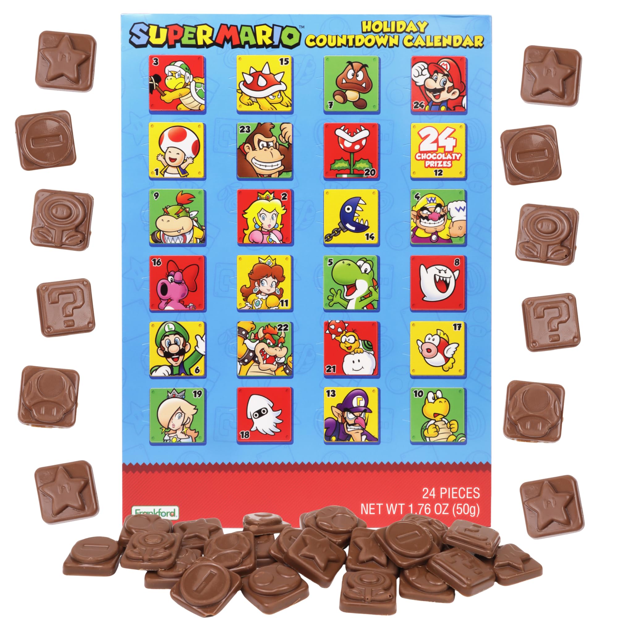Photo 1 of 2025 Super Mario Christmas Advent Countdown Calendar, Chocolate Candy Inside, 24 Day Holiday Activity, 1.76 Ounces