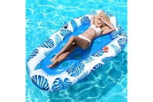 KORLON TEC Inflatable Pool Floats Adult, Large Pool Lounger Float Raft with Headrest Cup Holders, Sun Tanning Pool Floaties for Adults Swimming Pool Lake Beach Party