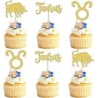 24 PCS Taurus Cupcake Toppers Glitter 12 Constellation Taurus Cupcake Picks April May Birthday Cake Decorations for Horoscope