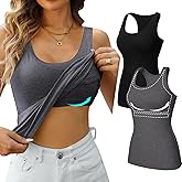 V FOR CITY Womens Shelf Bra Tank Tops Racerback Workout Camis Yoga Shirt Cotton Undershirt 2 Pack