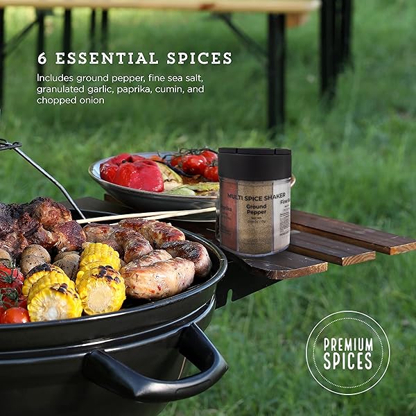 KAMENSTEIN ROUND MULTI-SPICE 6-IN-1 CONTAINER, FILLED WITH ESSENTIAL SEASONINGS, COMPACT SPACE-SAVING HERB ORGANIZER FOR KITCHEN, RV, CAMPING AND SMALL APARTMENTS