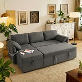 Tbfit 80" Pull Out Sofa, 3 in 1 Sleeper Sofa Couch with USB &amp; Storage Chaise, Comfy Sofa Bed with Pull Out Bed, Convertible Sleeper Sofas for Living Room, Small Spaces, Dark Gray