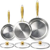 Titanium Pans for Cooking, Titanium Frying Pan Pro, Paella Pans, 8/10/12in | Food-Grade Titanium Pan Set with Lid | PFAS/PFOA/PTFE Free Nonstick Cookware | Dishwasher &amp; Oven Safe, Induction Compatible