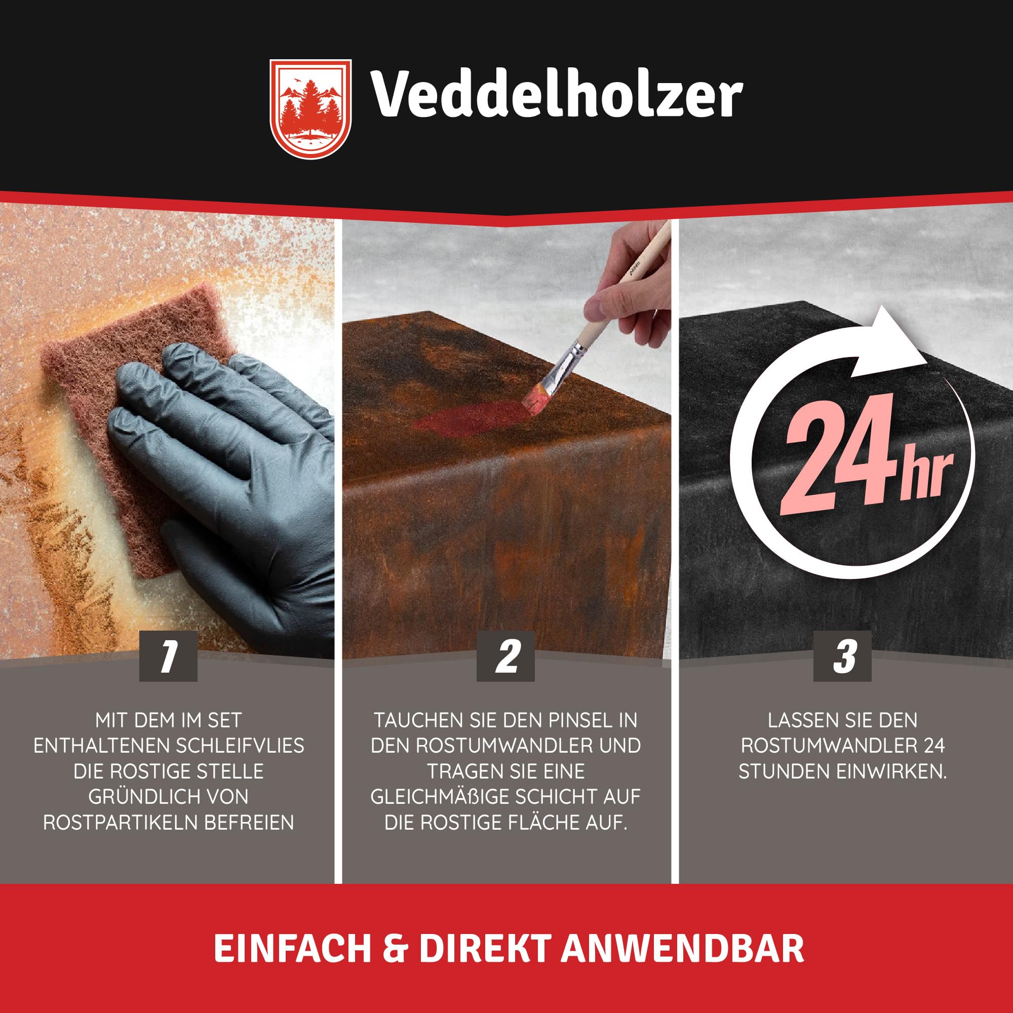 Veddelholzer Premium 500 ml Rostumwandler Gel Set inkl. Schleifvlies & Pinsel. Rostlöser, Rostschreck, Rostentferner für Metall, Auto, Motorrad, Fahrrad UVM. Effektive Alternative zum Rostlöser Spray 4
