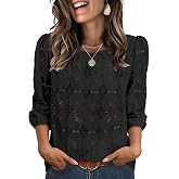 Sampeel Women Blouses Dressy Casual 3/4 Length Sleeve Tops Eyelet Lace Spring Summer Shirts Beach Vacation Clothes
