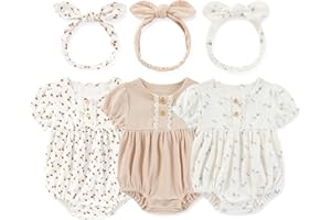MAMIMAKA Newborn Baby Girl Clothes Cotton Bubble Romper Short Sleeve Bodysuit 3 Pack
