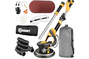 ACCUCRAFT Drywall Sander, 800W Powerful Electric Drywall Sander with Vacuum, 99% Dust Absorption Dust-free Design, 6 Variable Speed 500-1800RPM, 26' Power Cord, LED Light for Popcorn Ceiling (drywall sander 02)