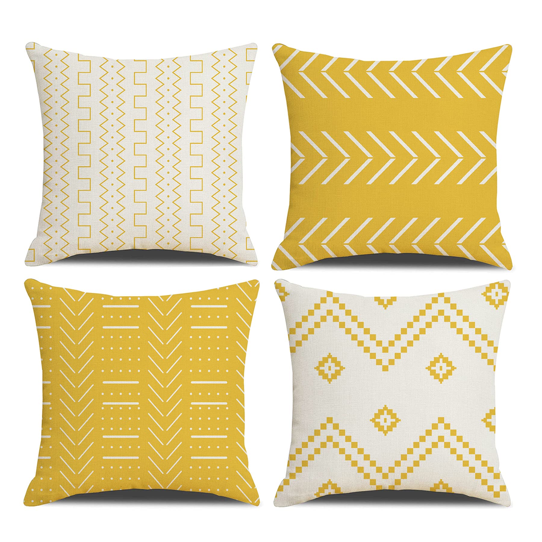 DWDC Cushion Covers 45 x 45 cm Farmhouse Cushioncase cover, Set of 5 Yellow Textured Patchwork Square PillowCase for Sofa Chair Bedroom Modern Decor Home Office Couch Car Garden