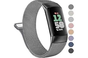 Amzpas Magnetic Band Compatible with Fitbit Charge 6 / Charge 5 Bands for Women Men, Stainless Steel Mesh Loop Adjustable Metal Wristband Replacement Strap for Fitbit Charge 5 / Charge 6 Band