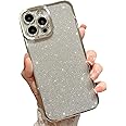 MGQILING Compatible with iPhone 13 Pro Max Glitter Plating Case, Luxury Bling Sparkly Shiny Clear Case for iPhone 13 Pro Max 6.7" Camera Protection Soft TPU Shockproof Cover for Women Girl Silver