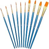 Amazon Basics Paint Brush Set, Nylon Paint Brushes for Acrylic, Oil, Watercolor, 10 Brush Sizes