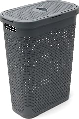 Addis Faux Rattan Slim Laundry Hamper Charcoal 40 Litre