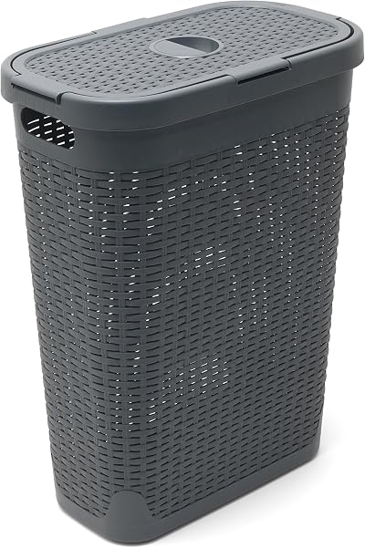 Addis Faux Rattan Slim Laundry Hamper Charcoal 40 Litre