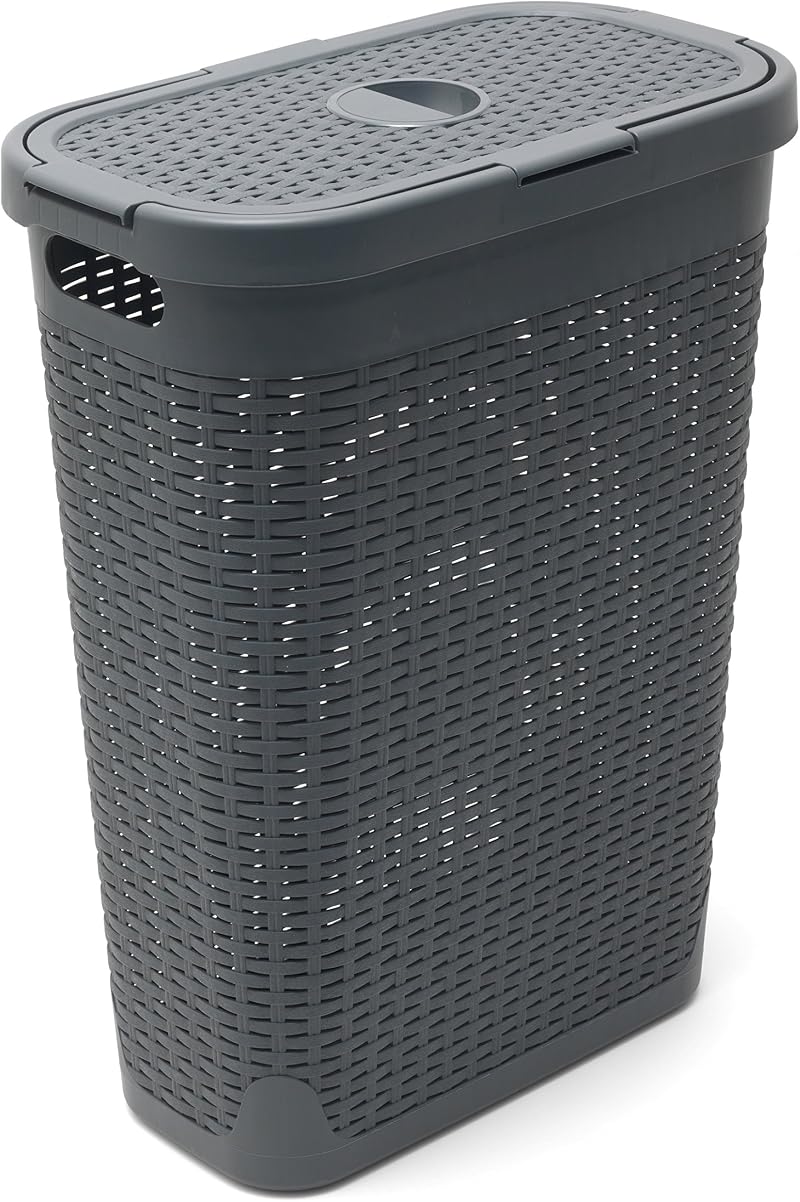 Addis Faux Rattan Slim Laundry Hamper Charcoal 40 Litre