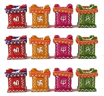 Delta Store Tulsi Diya for Diwali/Navratri Colourful Hand Painted Puja Pooja Diya Diwali Decoration Handmade Earthen Clay Terracotta Decorative Diya Home Decoration (Multicolor) (PCS of 12)