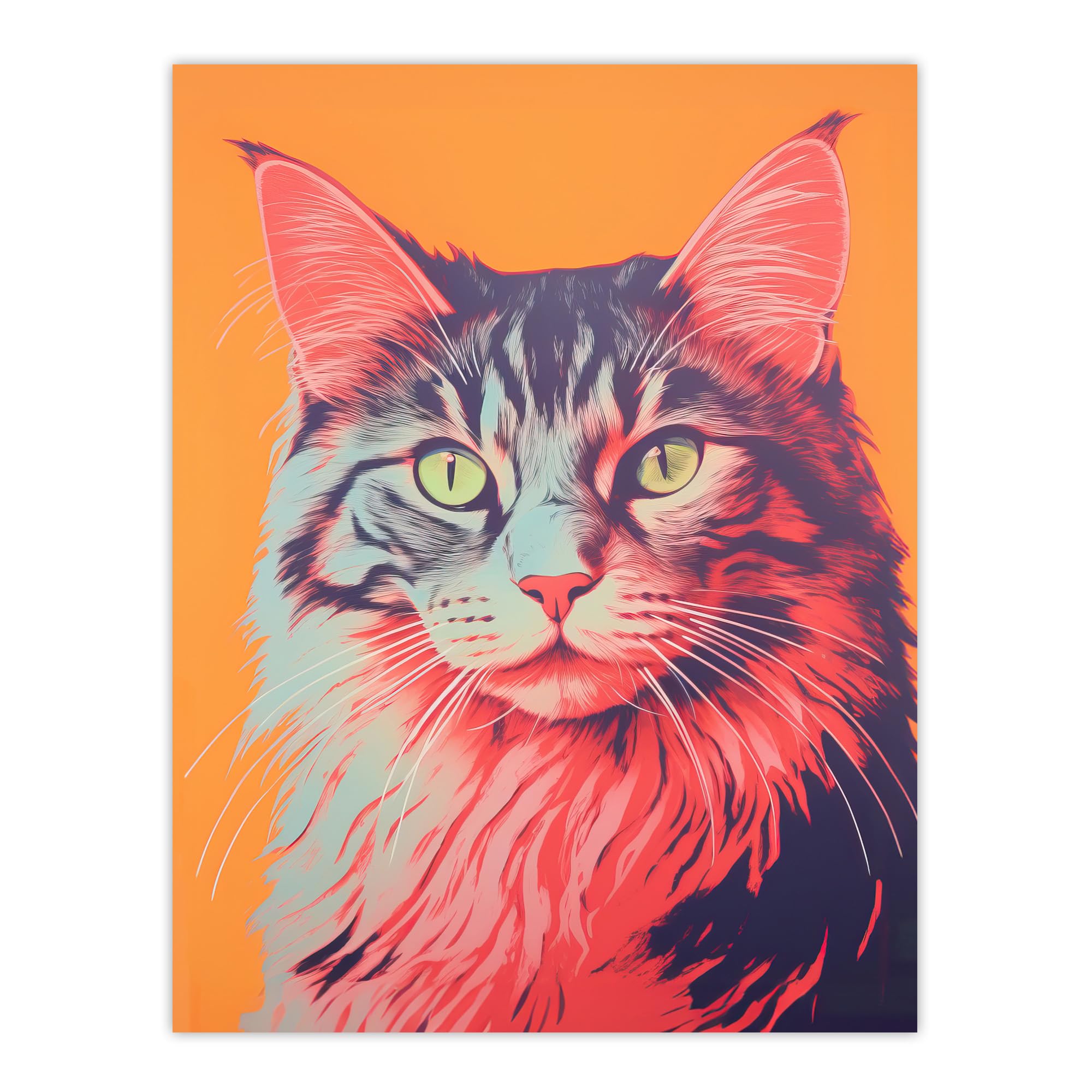 Artery8 Maine Coon Cat Screen Print Risograph Artwork Spot Block Colour Duotone Retro Riso Interior Design Large Wall Art Poster Print Thick Paper 18X24 Inch