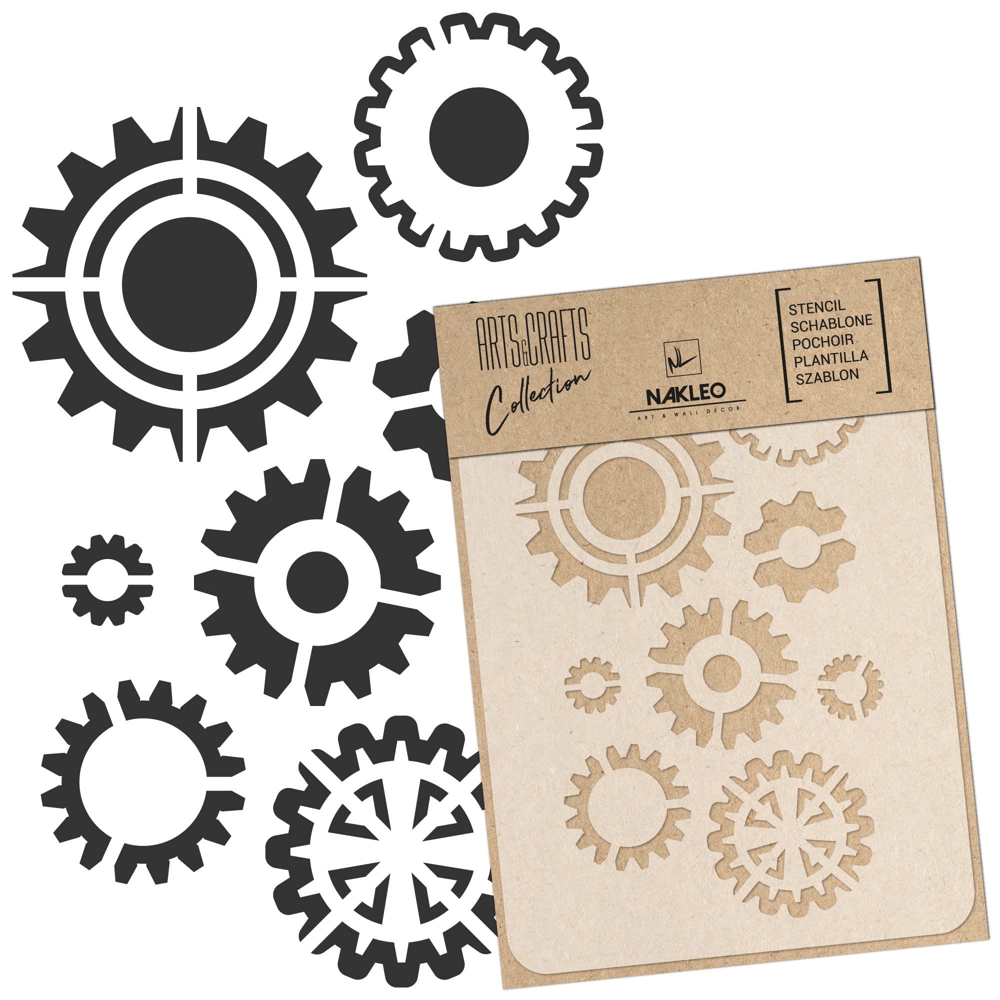 NAKLEO Painting Stencil for Crafts A3 30x42cm, Factory Gears Mechanism Pattern, Reusable Plastic DIY & Scrapbooking Drawing Template, Decoupage Art Home Decor, Wall Wood Fabric Furniture