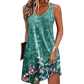 Zeagoo Womens Summer Dress 2026 Loose V Neck Sleeveless Sundresses Swimsuit Coverup with Pockets Floral Tank Dresses