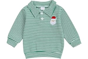 Amiblvowa Toddler Baby Girl Boy Christmas Outfit Waffle Knit Collared Santa Embroidery Shirt Pullover Sweatshirt Kids Clothes