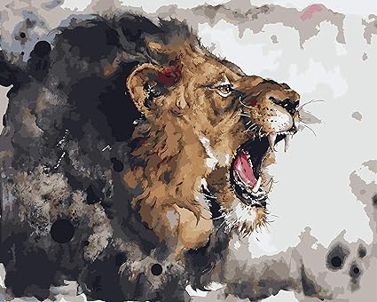 Amazon Com Favoreads Paint By Numbers Kit Fierce Lion Diy Canvas Painting For Adults Kids Pre Printed Canvas 3 Brushes Acrylic Paints In A Gift Package No Frame 20 X
