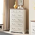 T4TREAM 6 Drawers Dresser Chests for Bedroom, 48" Tall Rustic Chset of Drawers, Wood Dressers Organizer for Bedroom, Living Room,Hallway, Antique White