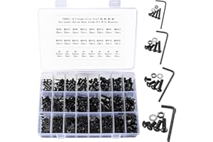 SYBDXJ 720 Pcs Hex Button Socket Head Cap Screws Bolts and Nuts and Washers Assortment Kit, Black Alloy Steel Machine Screws Nuts and Bolts and Flat Washers Set - 4# 8# 10# 1/4