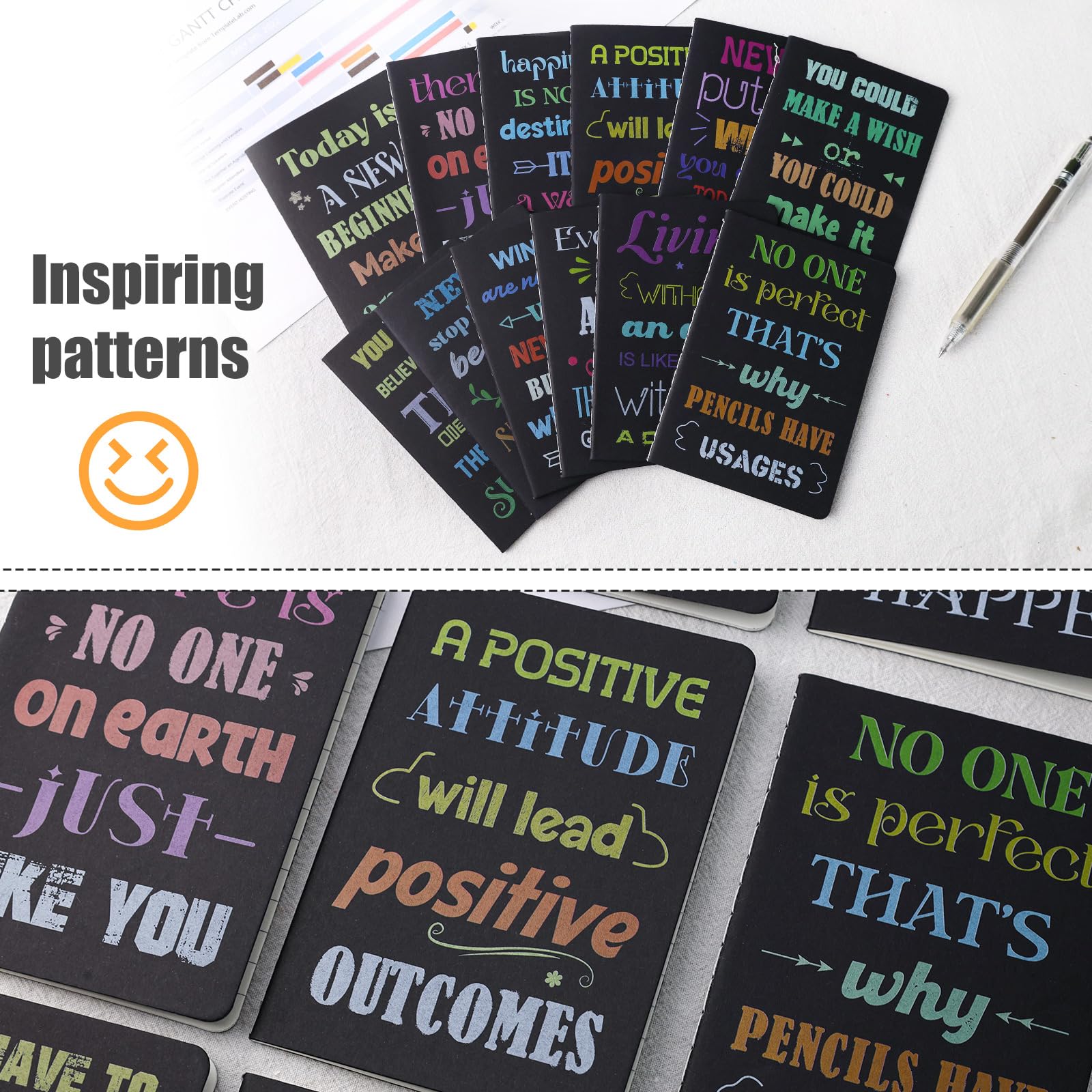 HEYPLACE 24PCS Motivational Pocket Notebooks, Inspirational Pocket Ruled Notepads 3.5 x 5 Inch Black Lined Journal Notebooks 16 Sheets/32 Pages