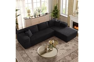 XIZZI Modular Sectional Sofa Couch,L-Shape Upholstered Cloud Couch,Modern Minimalist Couches for Living Room,Free Combination Deep Seat Corner Couch (Black, Corduroy,Right Facing Chaise)