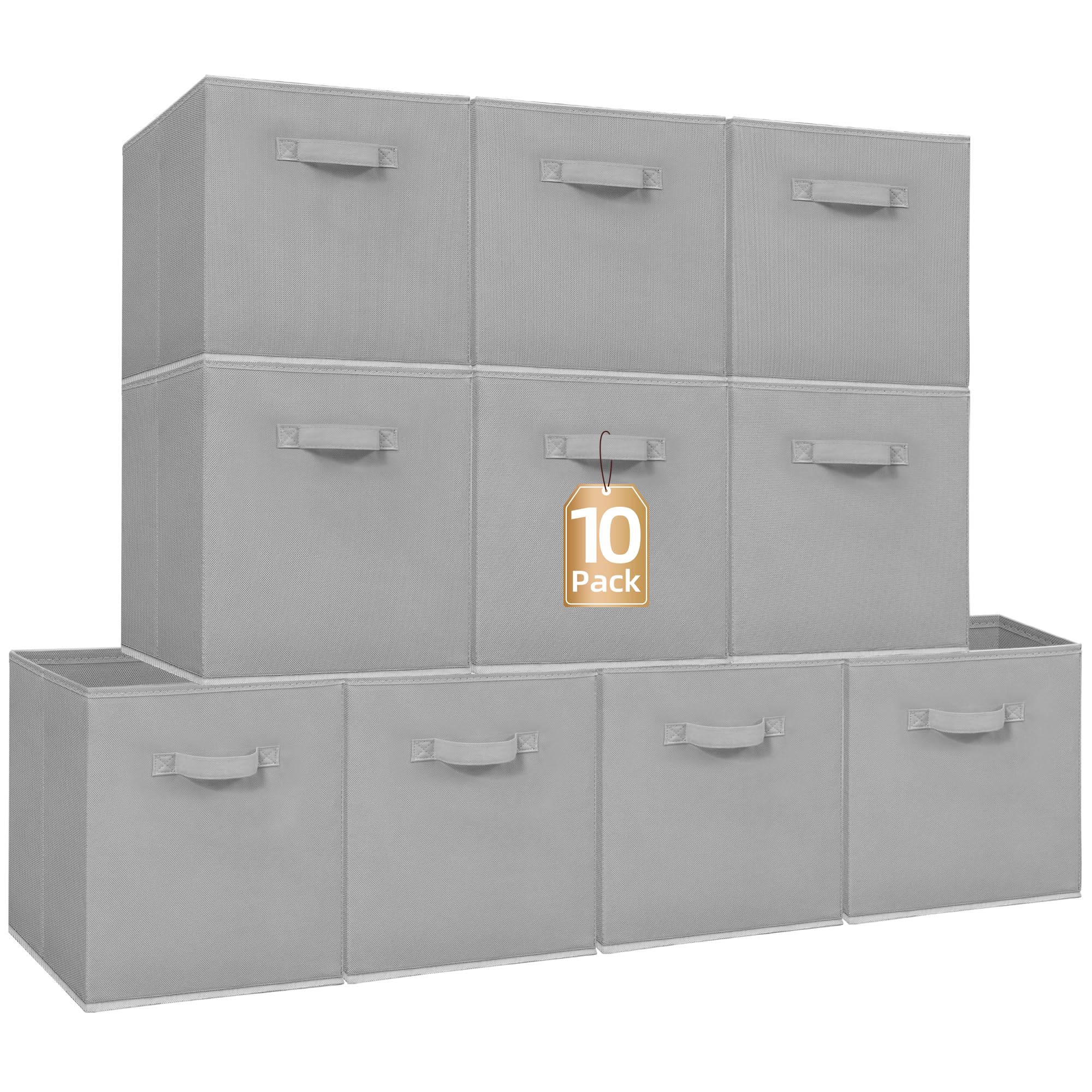 STORAGE MANIAC Storage Cubes, 13 Inch Collapsible Storage Bins with Handles, 10 Pack Fabric Foldable Bins for Organization, Durable Storage Bins for Closet, Shelves, Offices, Toys, 10-Pack Grey Image