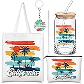Chuangdi 4 Pcs California Travel Gifts Set Canvas Bag Cosmetic bag 16 oz Tumbler and Keychain California City Souvenirs for Christmas Traveler Friend Lover Sister Gifts