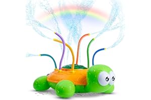Chuchik Water Sprinkler for Kids - Backyard Spinning Turtle Toy - Summer Splashing Fun - Sprays Up to 8ft High - Attaches to Garden Hose
