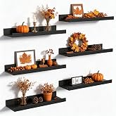 upsimples Floating Shelves for Wall Decor and Storage, Black, 6Pcs 15.7'' | Wall Mounted Wood Shelves for Living Room, Bedroom, Bathroom, Kitchen, Office, Laundry Room Display and Organize