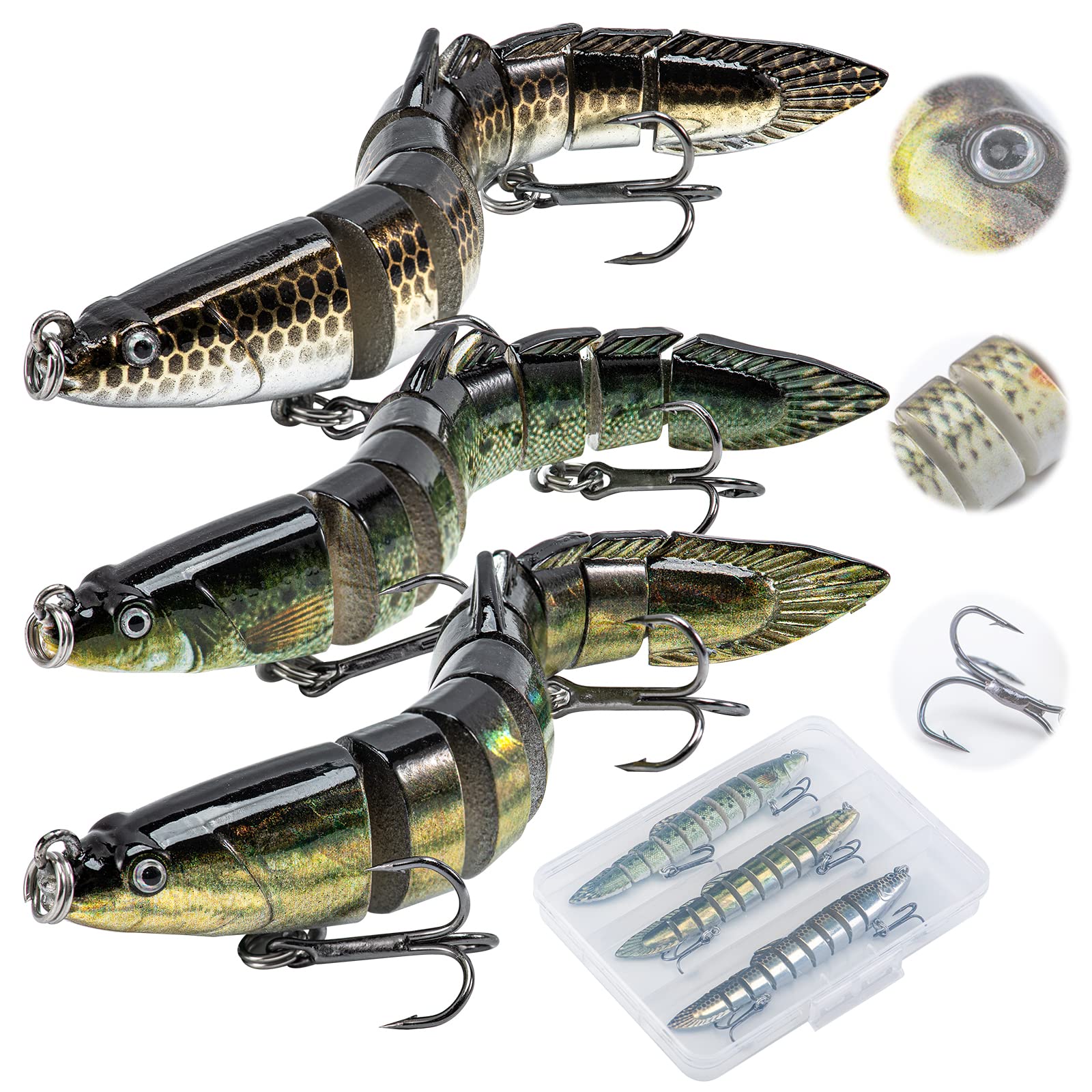 Matymats 3-Piece Pike Fishing Lures - 9 Segmented, Multi-Jointed Design for Bass, Trout, Perch in 4.5", 0.53oz
