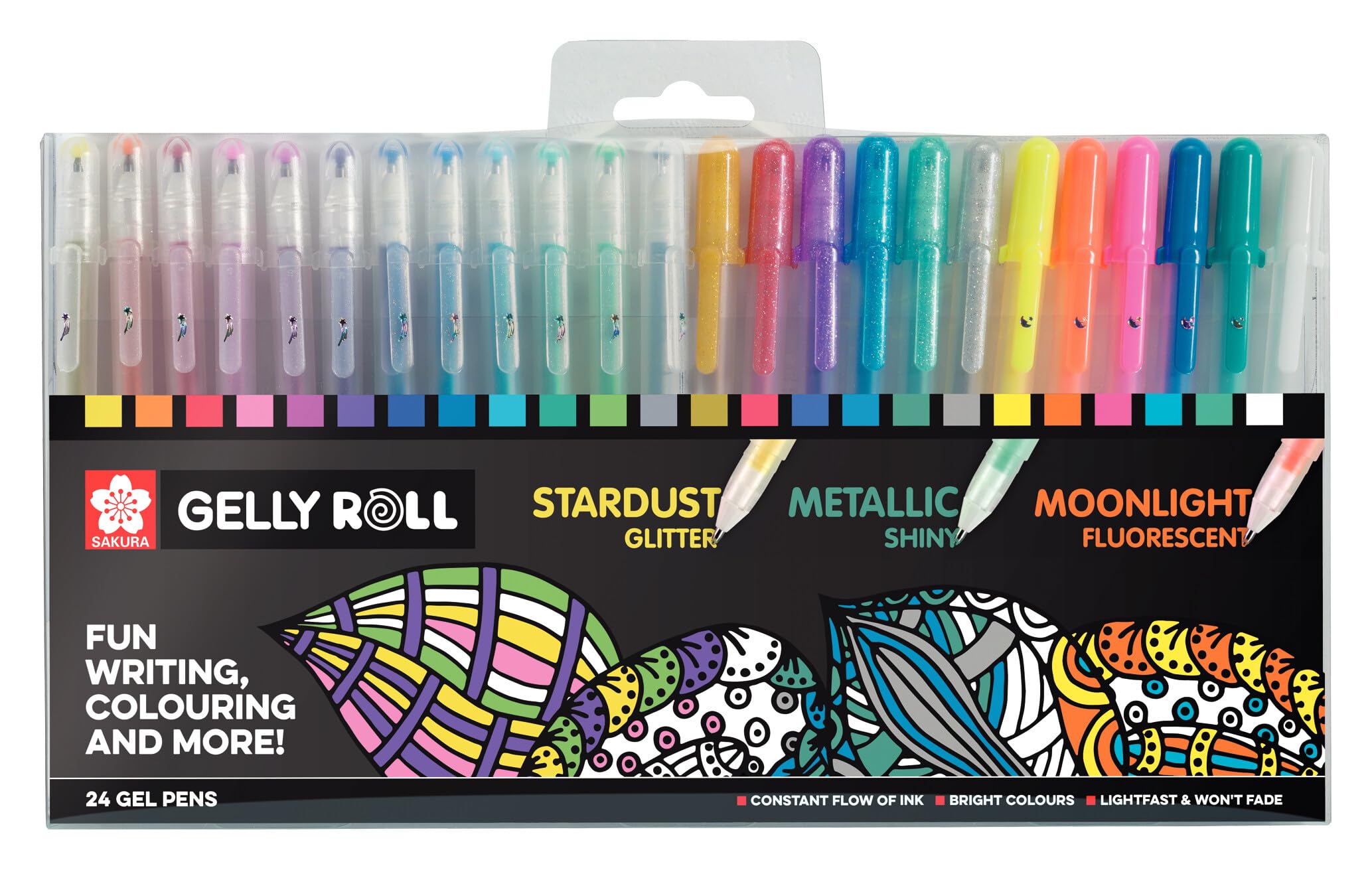SAKURA Gelly Roll Mixed Set of 24, Assorted Colors & Effects | Glitter, Metallic & Fluorescent Gel Pens for Writing & Drawing