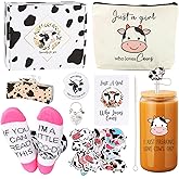 12Pcs Cow Print Stuff, Valentines Day Gifts For Her, Teen Valentines Gifts For Daughter, Girl, Cow Themed Gift For Women, Cows Lovers, Cowgirl, Galentines Day Gift For Friends With Cup, Soft Socks