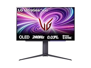 LG UltraGear OLED 27GS93QE Monitor Gaming 27″, QHD (2560×1440), OLED, 240Hz, 0,03ms (GtG), G-Sync, FreeSync Premium Pro, HDR 400 True Black, HDMI 2.1, DisplayPort, Nero