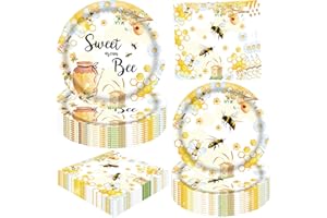 LaVenty Bee Tableware Party Decorations Bumble Bee Party Supplies Plates Napkins Honey Bee Birthday Decorations